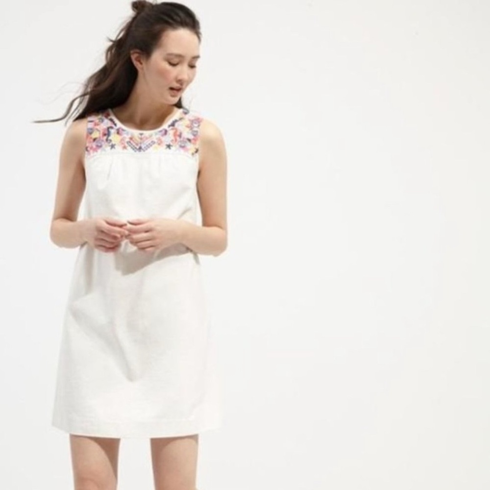 Joules Indria Linen Blend Embroidered Shift Dress Size 16